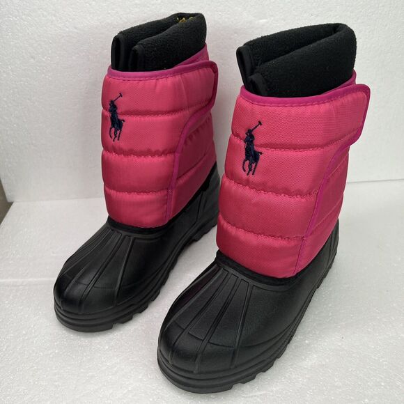 POLO RALPH LAUREN VANCOUVER BIG PONY EZ SNOW BOOTS RASPBERRY/BLACK KIDS SIZE 4❄️ - Picture 7 of 13